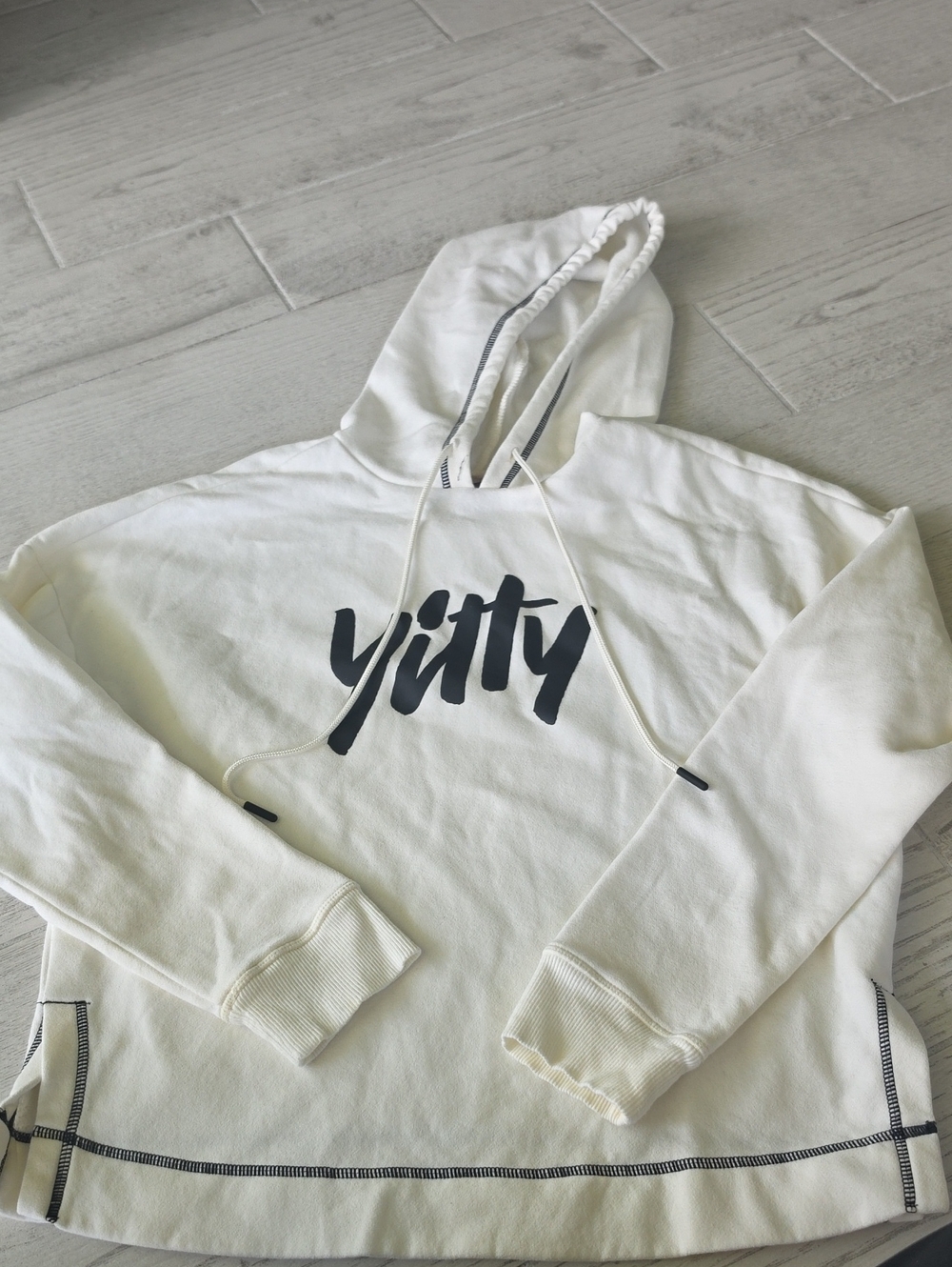 YITTY White Hoodie with Black Logo and Stitching - Women's Pullover